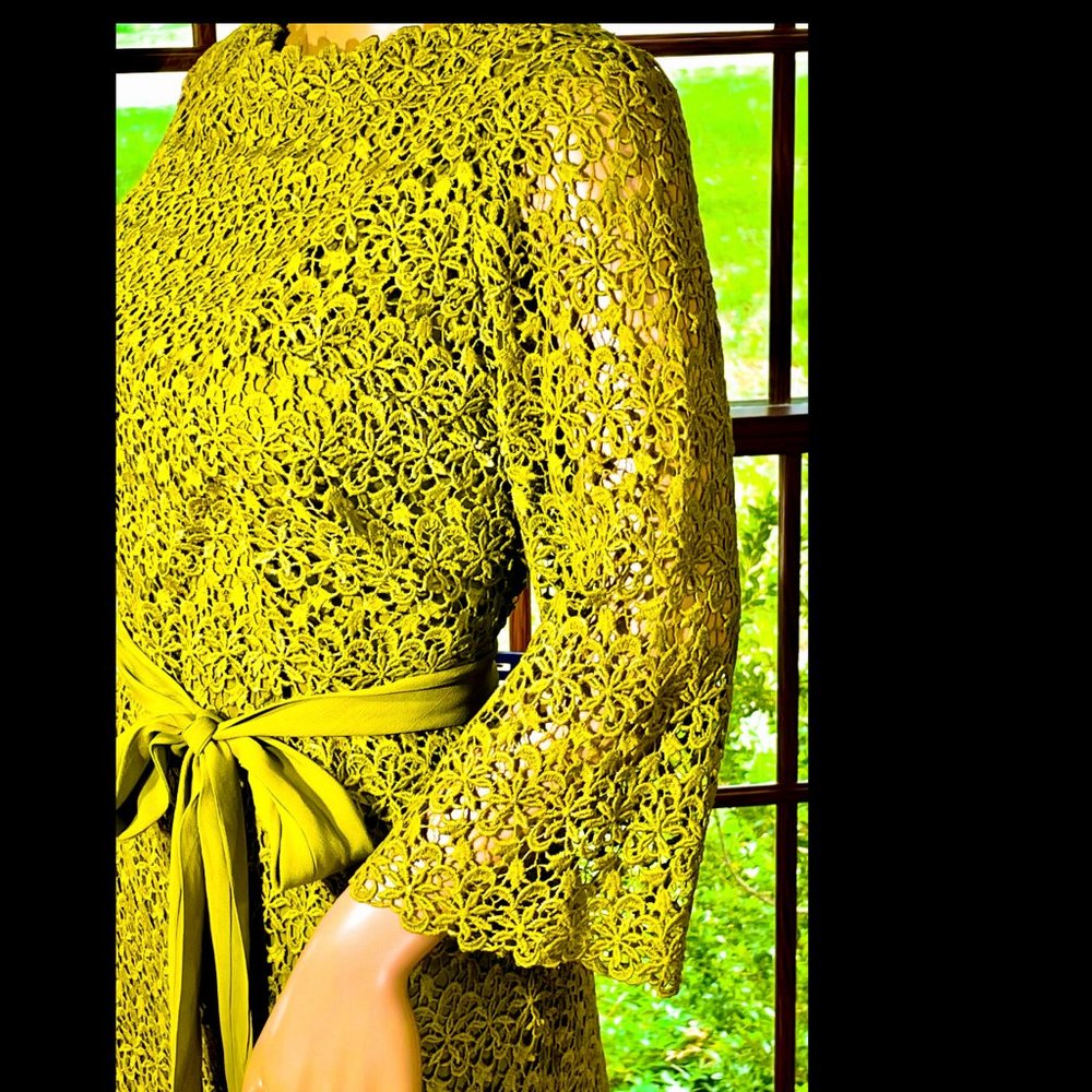 ▪️VTG▪️ALFRED WERBER▪️ILGWU▪️1960's 1970's Floral Lace Overlay Cotton Midi Dress - Picture 4 of 8